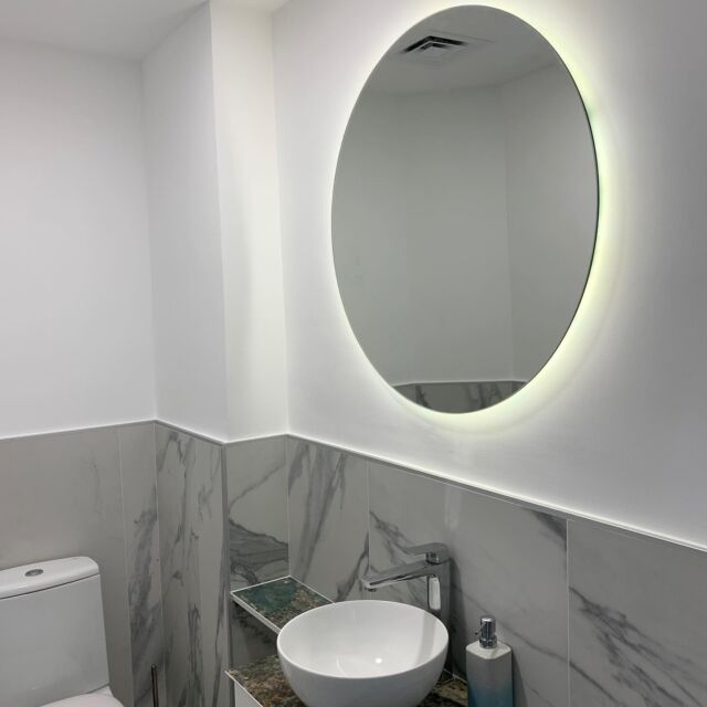 Different angles to look at the powder bathroom for our client on the Palm 🌴• Tiles and accessories are available from the Grout King showroom on Umm Suqeim Street.Call 800 RENOVATE or DM us for a free consultation with Reno King 👑#renoking #renovation #bathroomrenovation #bathroomdesign #bathroomremodel #powderbathroomdesign #apartmentdesign #apartmentrenovation #tileinstallation #tiledesign #tilework #tileking #groutking #grout #dubaicompany #dubaiproperty #palmjumeirah #thepalmjumeirah